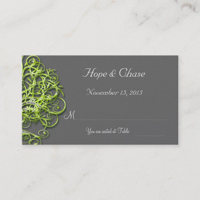 Lime Damask Love Tree Mariage Cartes de place (Devant)