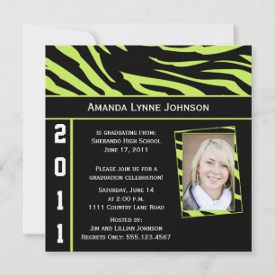 Lime et Black Zebra Imprimer Graduation Invitation