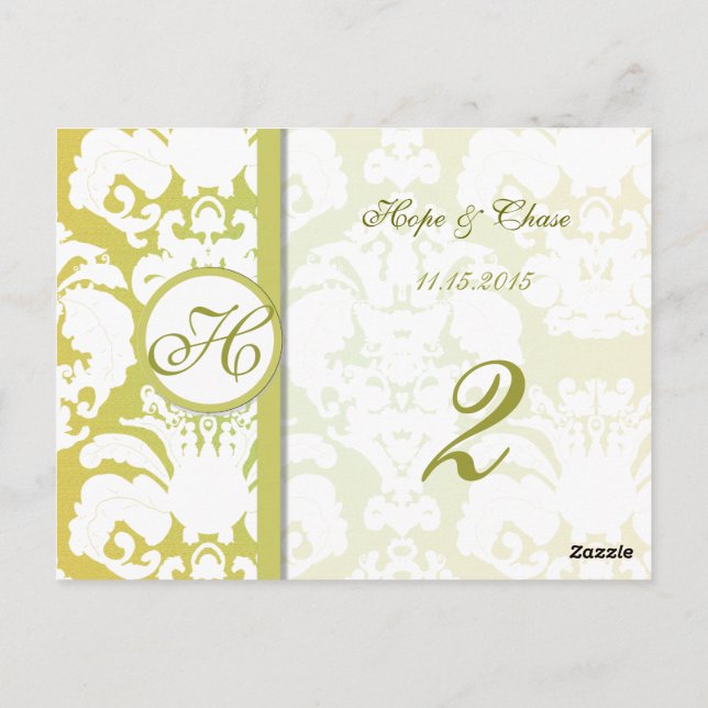 Lime Gold Damask Swils Tableau Numéro Cartes (Dos)