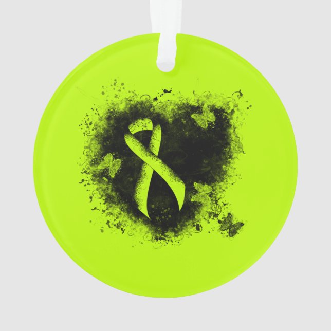 Lime Green Awareness Ribbon Grunge Heart (dos)