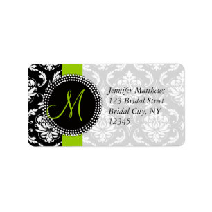 Lime Green Black Damask Étiquettes de adresse pour