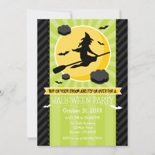 Lime Green Black Grey Witch Halloween Invitation