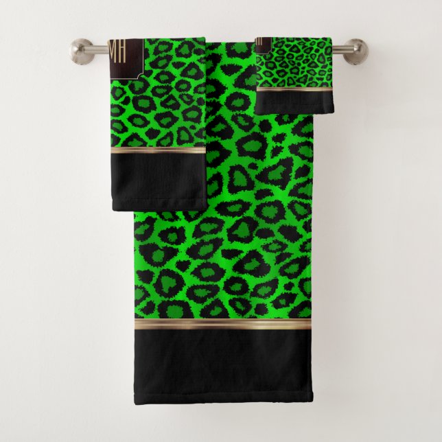 Lime Green & Black Leopard Motif avec Monogramme (En situation)