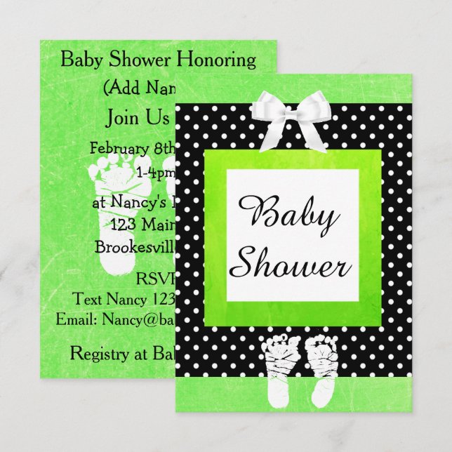 Lime Green & Black Polka Baby shower Invitations (Devant / Derrière)