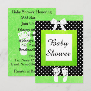 Lime Green & Black Polka Baby shower Invitations