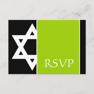 Lime Green Black Star de David Bar Mitzvah RSVP