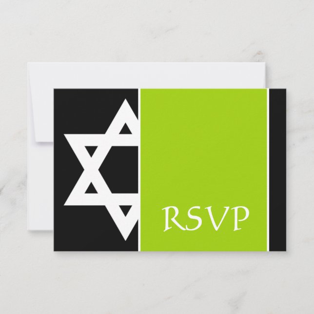 Lime Green Black Star de David Bar Mitzvah RSVP (Devant)