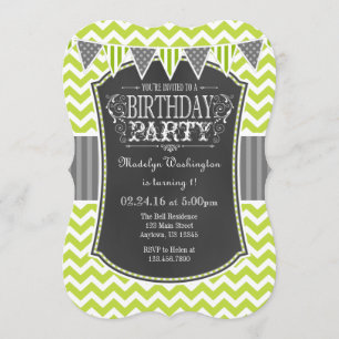 Lime Green Chalkboard Chevron Invitation d'anniver
