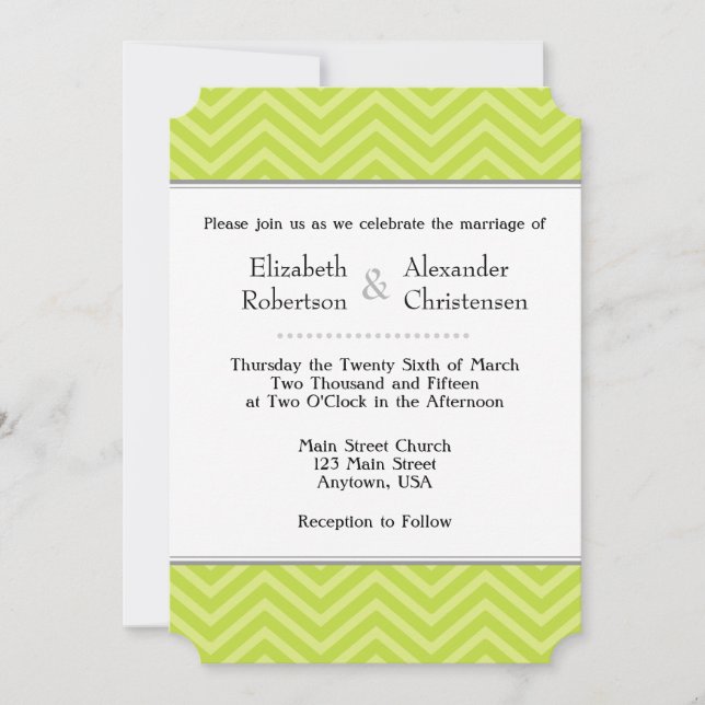 Lime Green Chevron Faire-part de mariage (Devant)