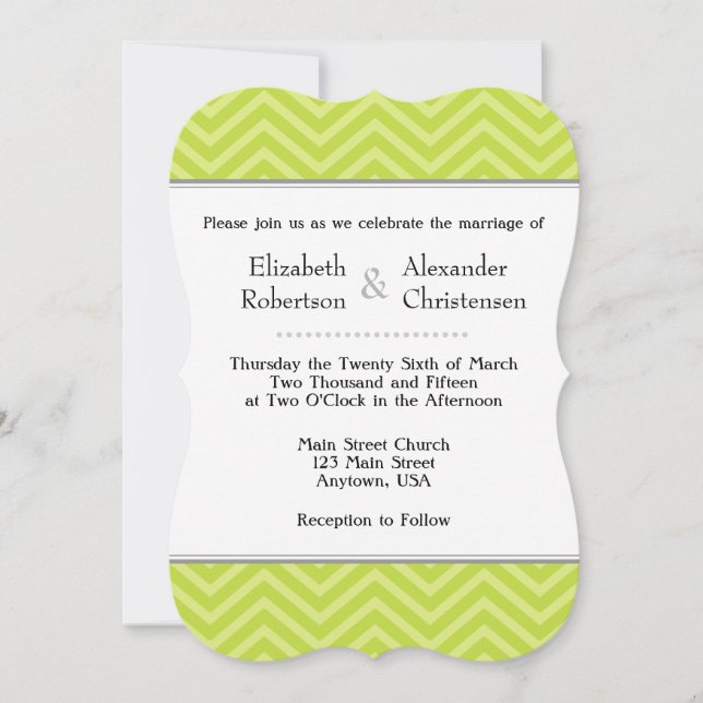 Lime Green Chevron Faire-part de mariage (Devant)