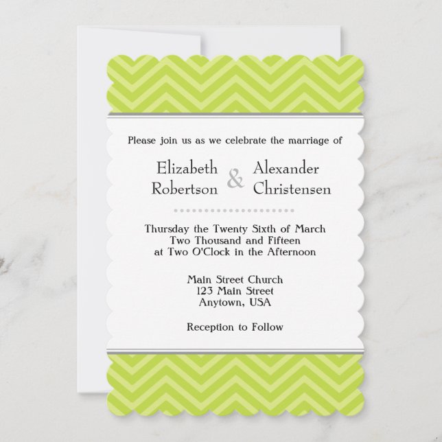 Lime Green Chevron Faire-part de mariage (Devant)