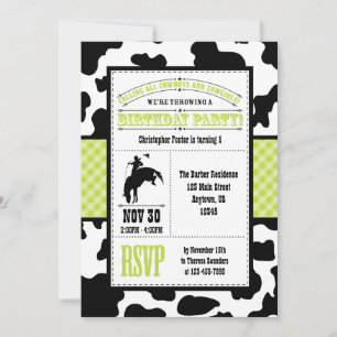 Lime Green Cowhide Cowboy Invitation Anniversaire