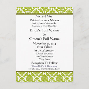 Lime Green Damask sur Faire-part de mariage blanc
