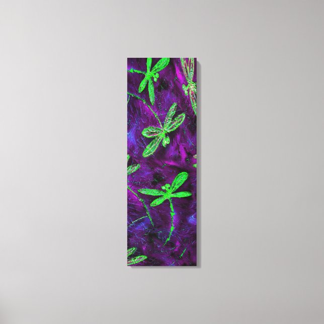Lime Green Dragonlies sur toile rose et violet (Recto)