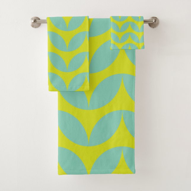 Lime Green et Aqua Blue Retro Leaf Motif (En situation)