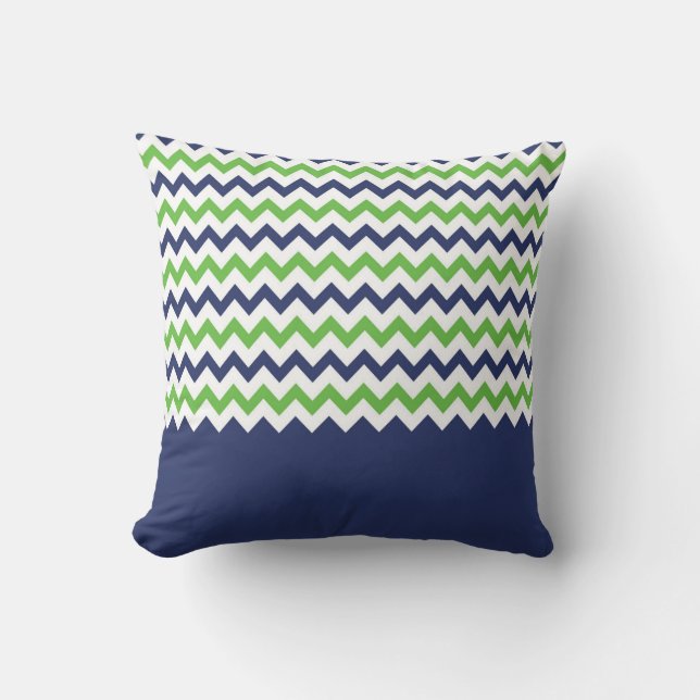 Lime Green et Navy Blue Zigzag Coussin (Recto)