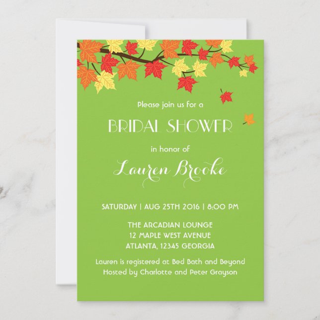 Lime Green Falling Maple Feuilles Invitation d'aut (Devant)