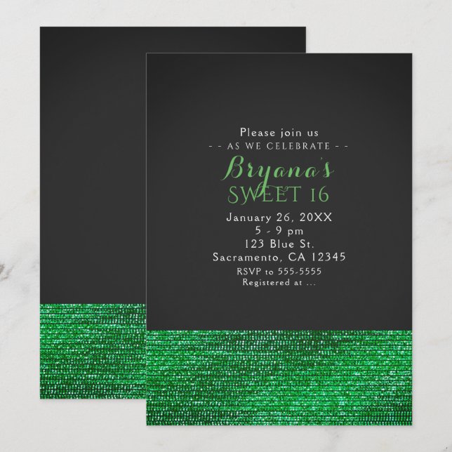 Lime Green Modern Glam Sequins Invitations de la f (Devant / Derrière)