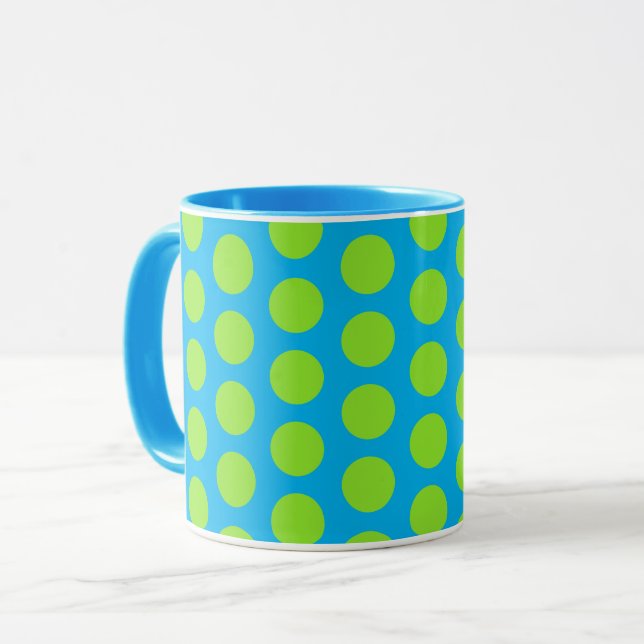 Lime Green Polka Dot sur Aqua Mug Cup (Devant gauche)
