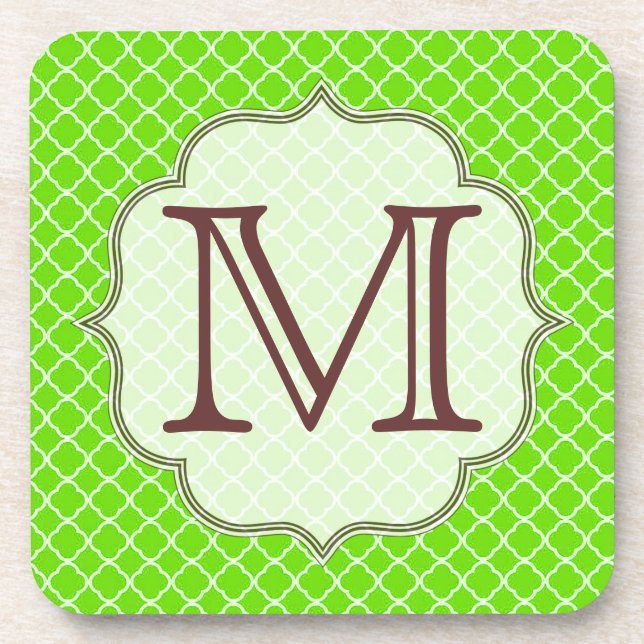 Lime Green Quarterfoil Monogramme Dessous de verre (Devant)