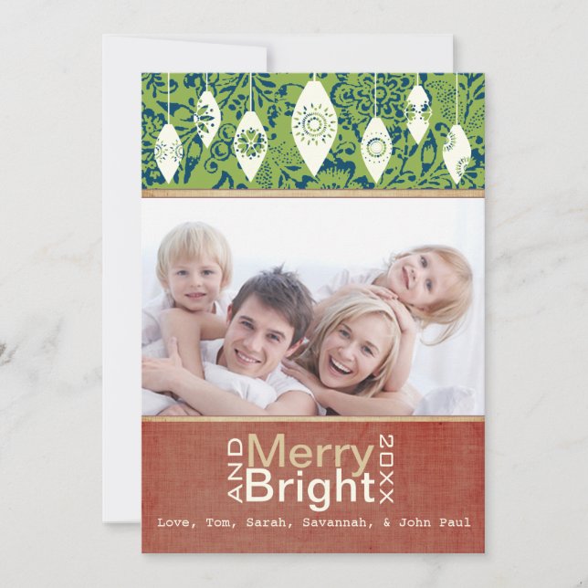 Lime Green Red Merry et Bright Family Carte photo (Devant)