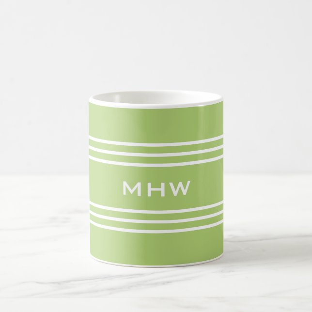 Lime Green Stripes tasses monogramme personnalisée (Centre)