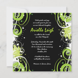 LIME GREEN SWIRLS & STARS Bat mitzvah Invitation