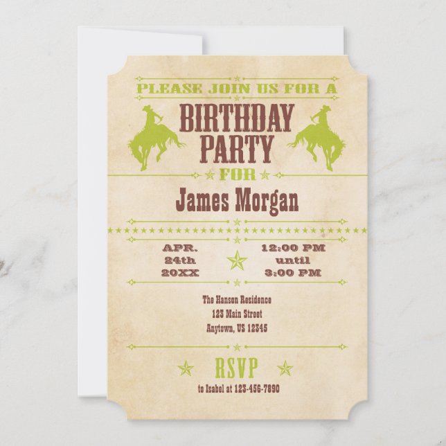 Lime Green Vintage Cowboy Invitation Anniversaire (Devant)