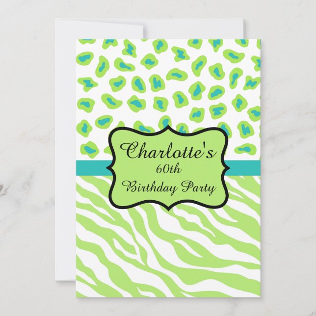Lime Green Zebra Leopard Invitation 60e anniversai (Devant)