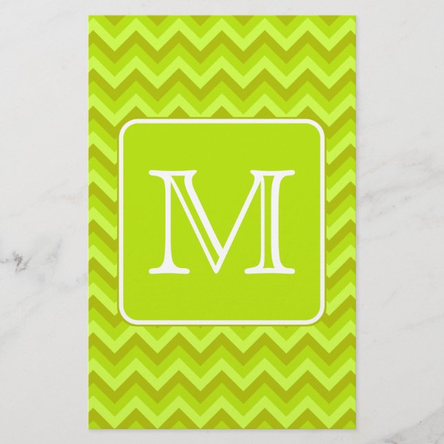 Lime Green Zigzags with Custom Monogram. (Devant)