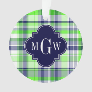 Lime, Marine, What Preppy Madras Quatrefoil Monogr