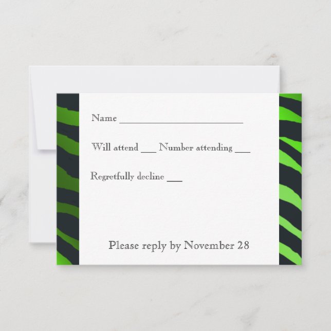 Lime noire Zebra Green Stripes rsvp avec enveloppe (Devant)
