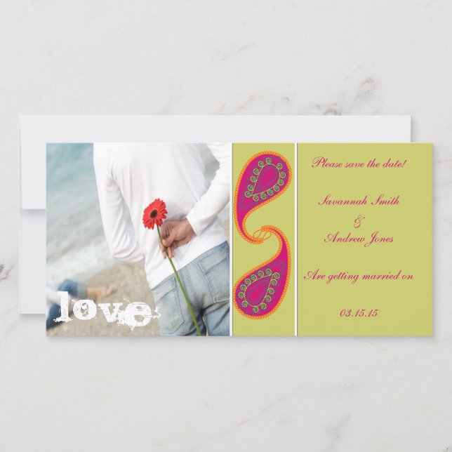 Lime & Raspberry Paisley Save the Date  Your Photo (Devant)
