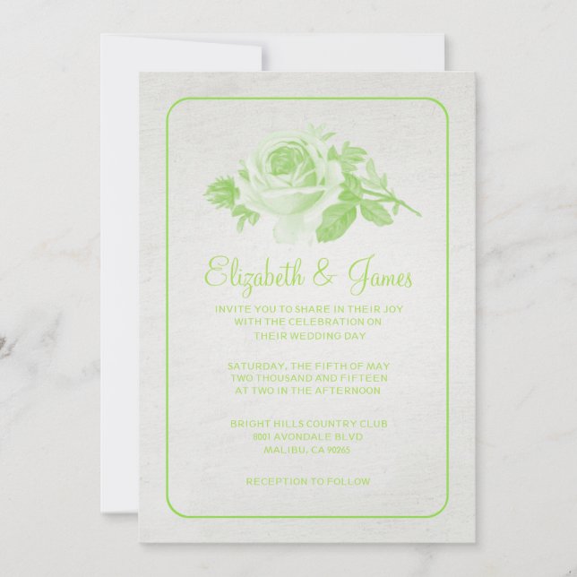 Lime Rustique Floral / Fleur Mariage Invitations (Devant)