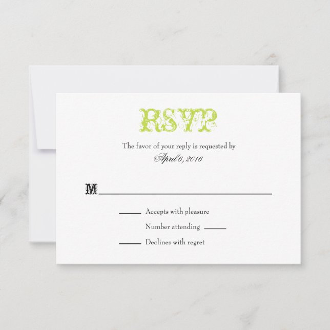 Lime Vert Blanc Plaine Simple Mariage Cartes RSVP (Devant)
