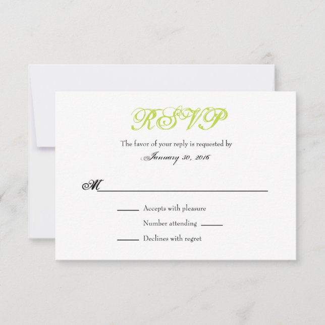 Lime Vert Blanc Plaine Simple Mariage Cartes RSVP (Devant)