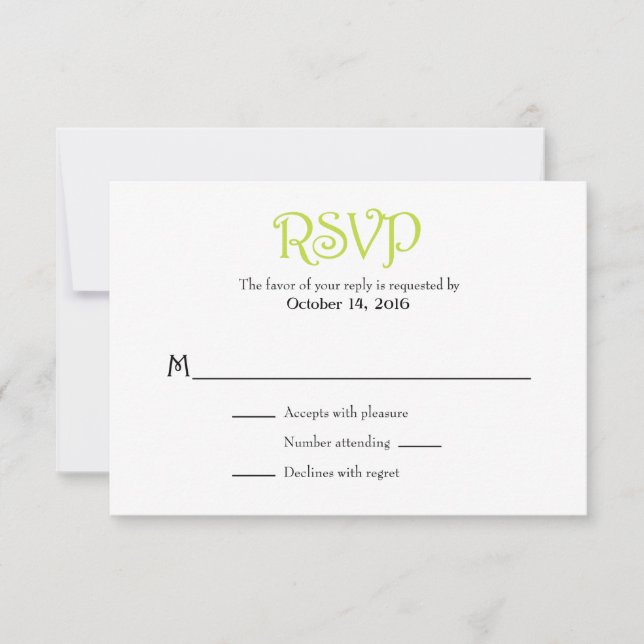 Lime Vert Blanc Plaine Simple Mariage Cartes RSVP (Devant)