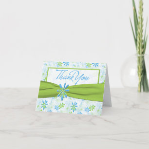 Lime Vert et bleu Floral Merci Carte Note
