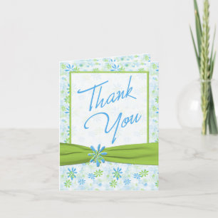 Lime Vert et bleu Floral Merci Carte Note