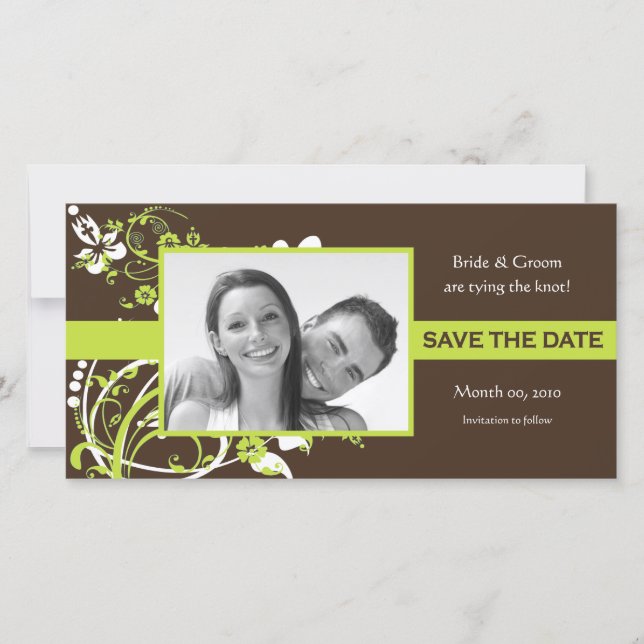 Lime vert et Brown Enregistrer la date Cartes phot (Devant)