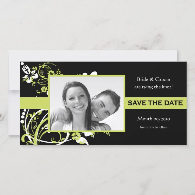 Lime vert et noir Enregistrer la date Carte photo (Devant)