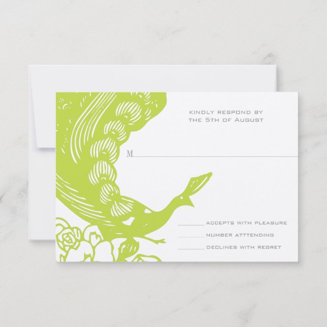 Lime Vintage moderne Peacock Mariage RSVP (Dos)