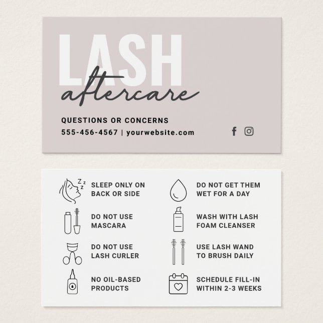 Limite minimale des extensions Eyelash Lash Carte  (Devant & derrière)