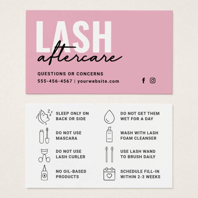 Limite minimale des extensions Eyelash Lash Carte  (Devant & derrière)