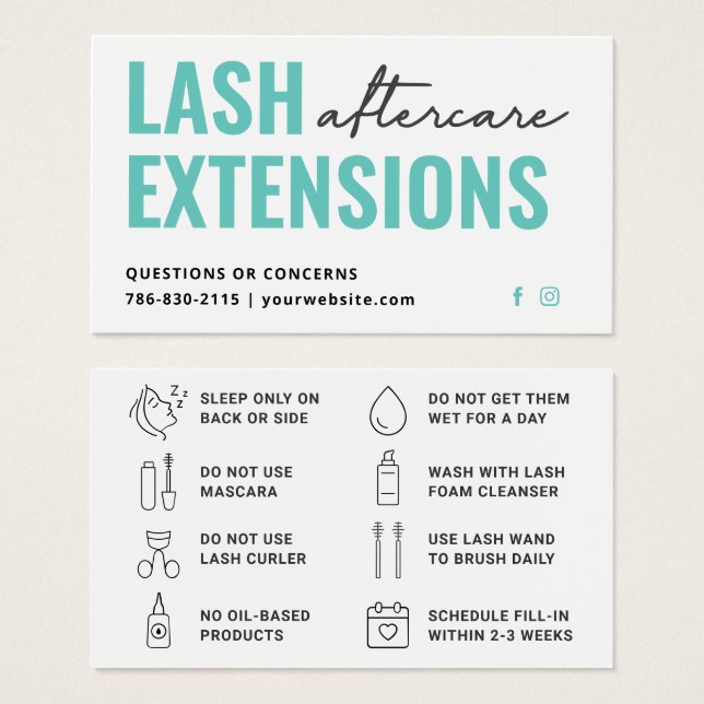 Limite minimale des extensions Eyelash Lash Carte  (Devant & derrière)