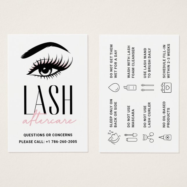 Limite minimale des extensions Eyelash Lash Carte  (Devant & derrière)