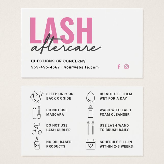 Limite minimale des extensions Eyelash Lash Carte  (Devant & derrière)