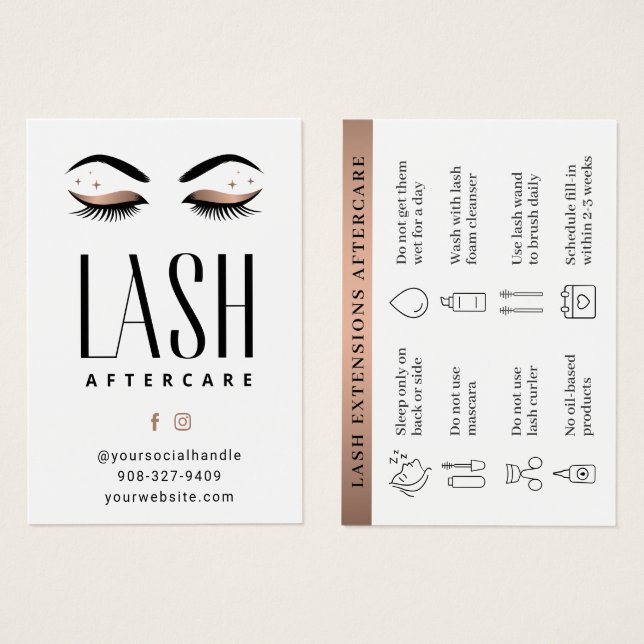 Limite minimale des extensions Eyelash Lash Carte  (Devant & derrière)