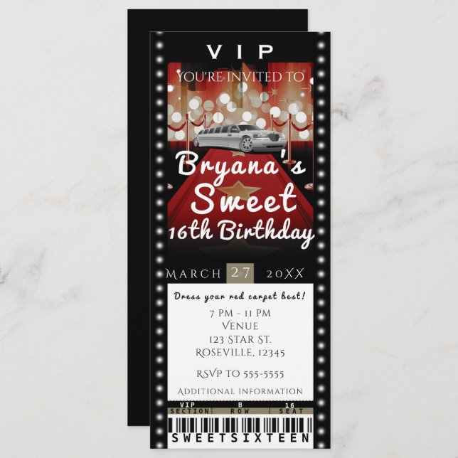 Limo in City Night VIP Party Ticket Invitation (Devant / Derrière)