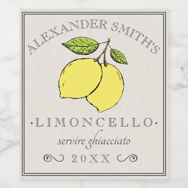 Limoncello Vintage citron Étiquette | (Étiquettes simples)